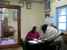 Executive secretary Chetus Kessy of the Kirua Vunjo East PS in his office.